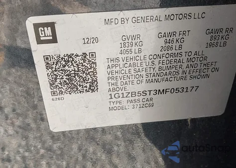 2021 Chevrolet Malibu Fwd Ls z USA, uszkodzony, nr VIN 1G1ZB5ST3MF053177